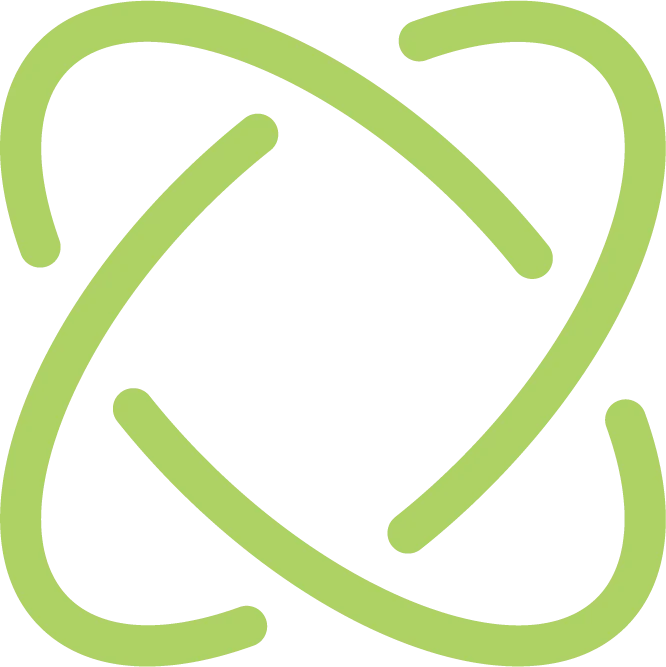 Green spiral icon with heart symbolizing growth and reliability.