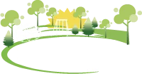 United Parks As One logo featuring a circular park path, trees, sun, and swing set