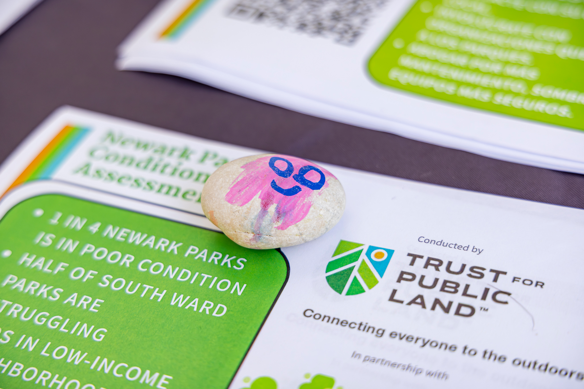 Printed park condition assessment materials displayed on a table during the Health & Resources Fair.